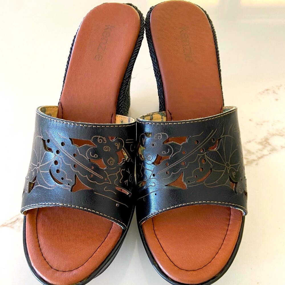 Black Genuine Leather Wedge Shoes